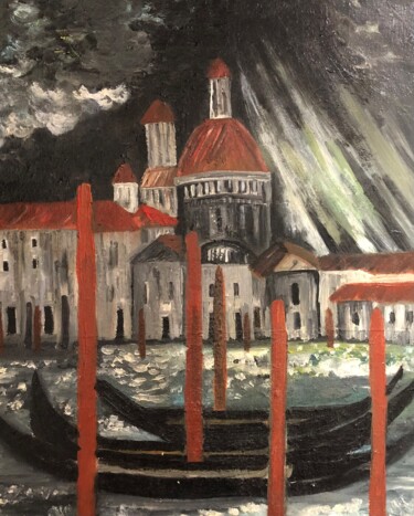 Painting titled "Santa Maria Della S…" by Auracelie Wall, Original Artwork, Oil Mounted on Wood Stretcher frame