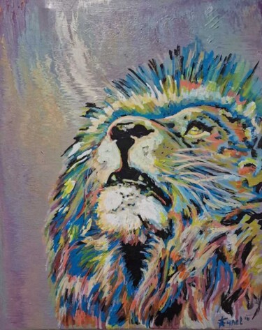 Картина под названием "Lion" - Aurel, Подлинное произведение искусства, Акрил Установлен на Деревянная рама для носилок