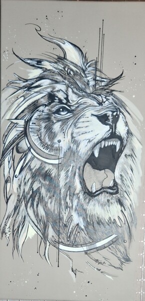 Peinture intitulée "LION GRAPHIK" par Aurel, Œuvre d'art originale, Acrylique Monté sur Châssis en bois