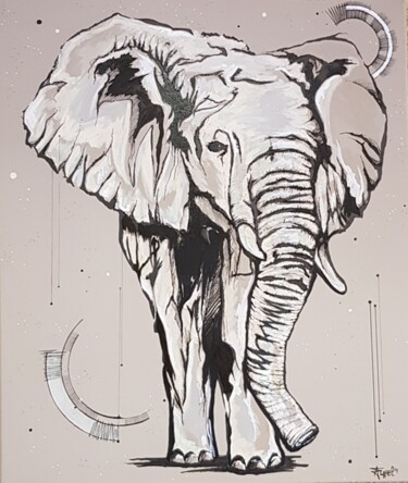 Malarstwo zatytułowany „ELEPHANT GRAPHIK” autorstwa Aurel, Oryginalna praca, Akryl Zamontowany na Drewniana rama noszy