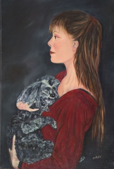 Painting titled "La dame au petit ch…" by Aurel, Original Artwork