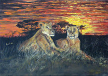 Peinture intitulée "Lionnes sous un cie…" par Aurel, Œuvre d'art originale