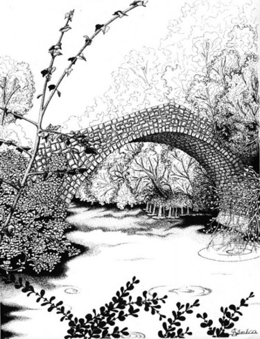 Dessin intitulée "Le pont de la Siagne" par Sénéca A, Œuvre d'art originale