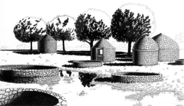 Dessin intitulée "Les puits romains" par Sénéca A, Œuvre d'art originale