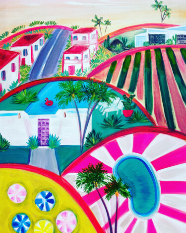 "Les collines Palm S…" başlıklı Tablo Aurelie Assemat tarafından, Orijinal sanat, Akrilik Ahşap Sedye çerçevesi üzerine mont…
