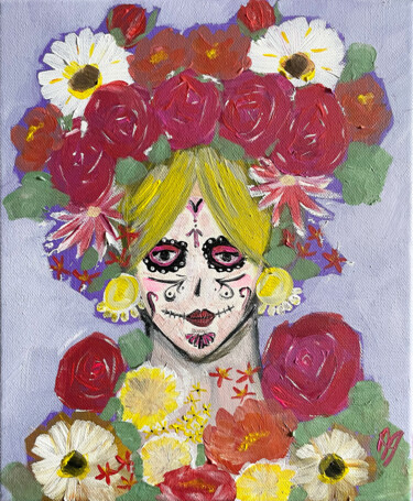 Pintura intitulada "Fille et fleurs, jo…" por Aurelie Assemat, Obras de arte originais, Acrílico Montado em Armação em madei…