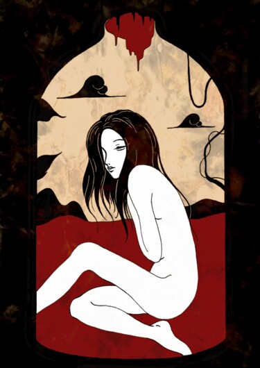 Digital Arts titled "L'Enfer en Bouteille" by Aurélie Bescond, Original Artwork, Marker