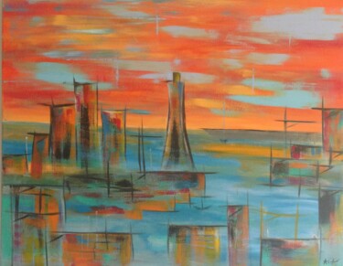 Painting titled "Colored Cities 3" by Aurélie Calluaud Sonnier (ASCA), Original Artwork, Acrylic Mounted on Wood Stretcher f…