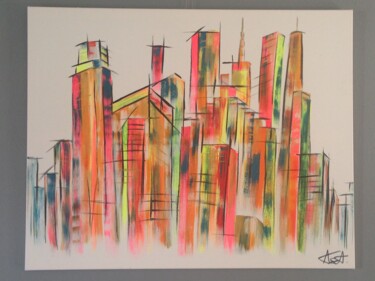 Painting titled "Mix City" by Aurélie Calluaud Sonnier (ASCA), Original Artwork, Acrylic Mounted on Wood Stretcher frame