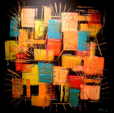 Malerei mit dem Titel "Rubik club" von Aurélie Calluaud Sonnier (ASCA), Original-Kunstwerk, Acryl Auf Keilrahmen aus Holz mo…