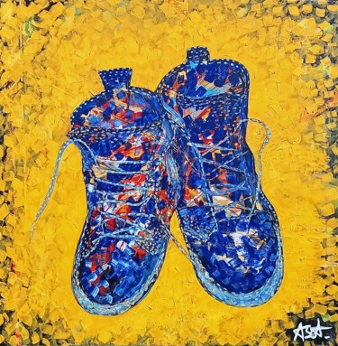 Ζωγραφική με τίτλο "My Shoes" από Aurélie Calluaud Sonnier (ASCA), Αυθεντικά έργα τέχνης, Λάδι Τοποθετήθηκε στο Ξύλινο φορεί…