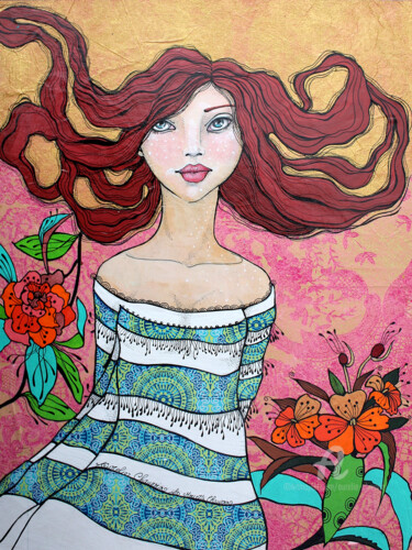 Painting titled "Lucie Médusée" by Aurelie Chauvin, Original Artwork, Acrylic Mounted on Wood Panel