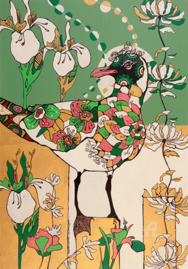 Картина под названием "Mouette Toten" - Aurelie Chauvin, Подлинное произведение искусства, Акрил Установлен на Деревянная па…