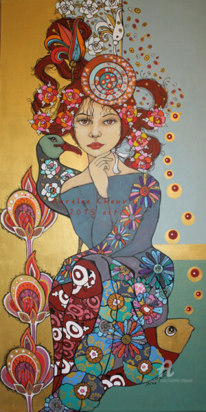 Painting titled "bigoudene-fleurs-fa…" by Aurelie Chauvin, Original Artwork
