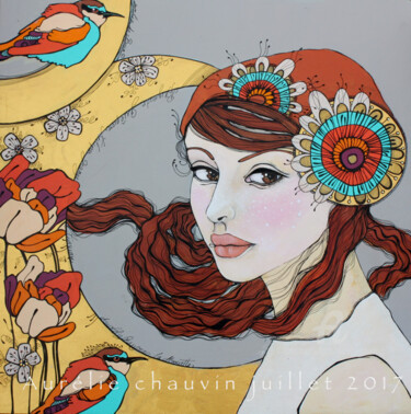 Painting titled "Baigneuse "orange"" by Aurelie Chauvin, Original Artwork, Acrylic Mounted on Wood Panel