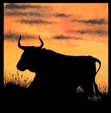 Peinture intitulée "Le taureau solitaire" par Aurelie Daclin, Œuvre d'art originale