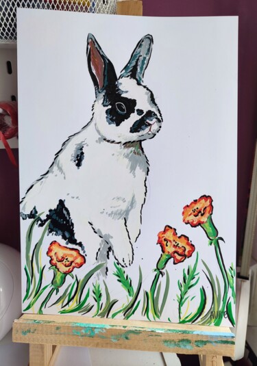 Painting titled "Mon petit lapin" by Aurélie Dubois, Original Artwork, Acrylic