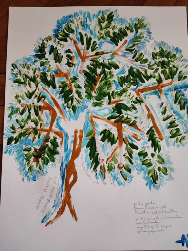 Pintura titulada "Le grand arbre bleu" por Aurelie Foglia, Obra de arte original, Acrílico Montado en Cartulina