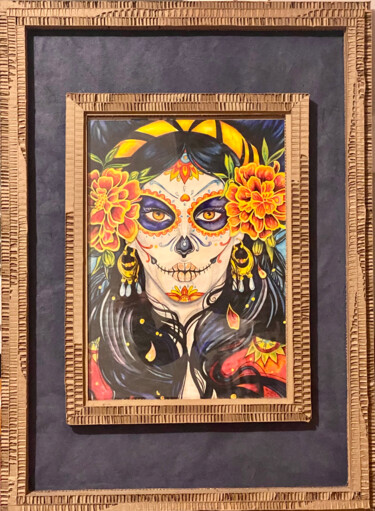 Pintura intitulada "Art mexicain" por Aurelie Giraud, Obras de arte originais, Aquarela Montado em Cartão