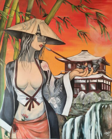 Painting titled "Asia" by Aurelie Giraud, Original Artwork, Acrylic Mounted on Wood Stretcher frame