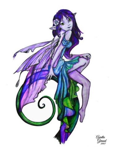 Tekening getiteld "Fairy Purple" door Aurelie Giraud, Origineel Kunstwerk, Potlood