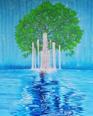Картина под названием "L'arbre de vie" - Aurélie Goarzin, Подлинное произведение искусства, Масло Установлен на Деревянная р…