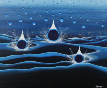 Картина под названием "Fais tomber la pluie" - Aurélie Goarzin, Подлинное произведение искусства, Масло Установлен на Деревя…