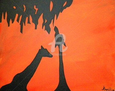 Peinture intitulée "le couple de girafe" par Aurélie Lebeau El Rhazal (Cat's), Œuvre d'art originale, Acrylique