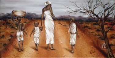 Painting titled "Terre d'Afrique" by Aurélie Nativel, Original Artwork, Oil Mounted on Wood Stretcher frame