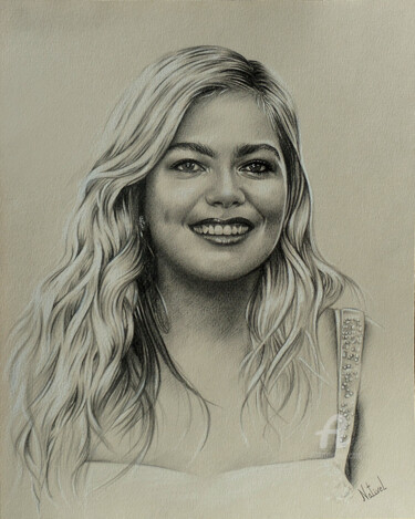 Drawing titled "Portrait de Louane" by Aurélie Nativel, Original Artwork, Pencil