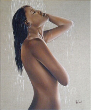 Peinture intitulée "Sous la douche" par Aurélie Nativel, Œuvre d'art originale, Huile Monté sur Châssis en bois