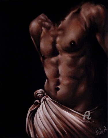 Painting titled "Masculin" by Aurélie Nativel, Original Artwork, Oil Mounted on Wood Stretcher frame