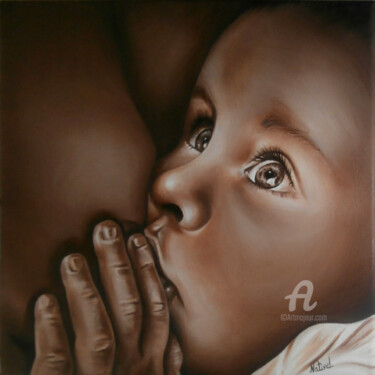 Peinture intitulée "Regard sur maman" par Aurélie Nativel, Œuvre d'art originale, Huile Monté sur Châssis en bois