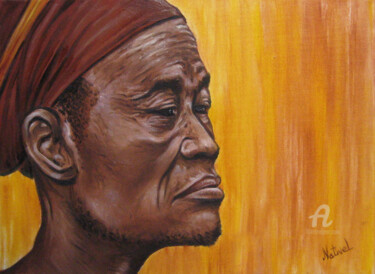 Painting titled "Vieil Himba" by Aurélie Nativel, Original Artwork, Oil Mounted on Wood Stretcher frame