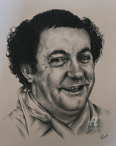 Drawing titled "Portrait de Coluche" by Aurélie Nativel, Original Artwork, Pencil