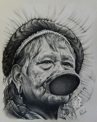 Drawing titled "Portrait de Raoni M…" by Aurélie Nativel, Original Artwork, Pencil