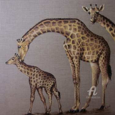 Painting titled "Girafon" by Aurélie Nativel, Original Artwork, Oil Mounted on Wood Stretcher frame