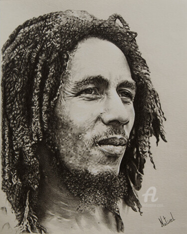 Drawing titled "Portrait de Bob Mar…" by Aurélie Nativel, Original Artwork, Chalk