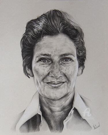 Zeichnungen mit dem Titel "Portrait Simone Veil" von Aurélie Nativel, Original-Kunstwerk, Kreide