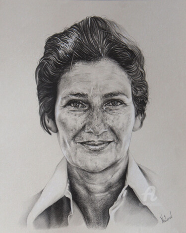 Dessin intitulée "Portrait Simone Veil" par Aurélie Nativel, Œuvre d'art originale, Craie