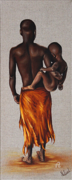 Картина под названием "Dans les bras de pa…" - Aurélie Nativel, Подлинное произведение искусства, Масло Установлен на Деревя…