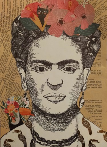Drawing titled "Frida 1" by Aurélie Bourguignon/Art'Nb, Original Artwork, Ballpoint pen