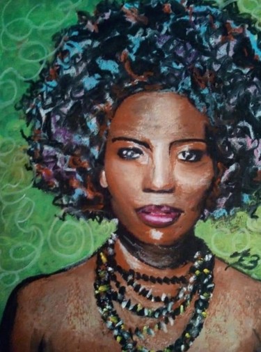 Drawing titled "Afro 4" by Aurélie Bourguignon/Art'Nb, Original Artwork, Chalk