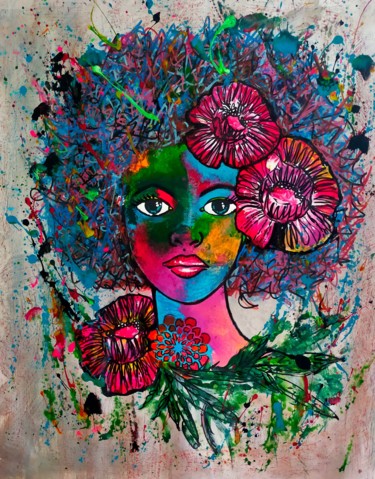 Картина под названием "Afro Jazz 1" - Aurélie Bourguignon/Art'Nb, Подлинное произведение искусства, Акрил