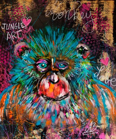 Картина под названием "Monkey" - Aurélie Bourguignon/Art'Nb, Подлинное произведение искусства, Акрил