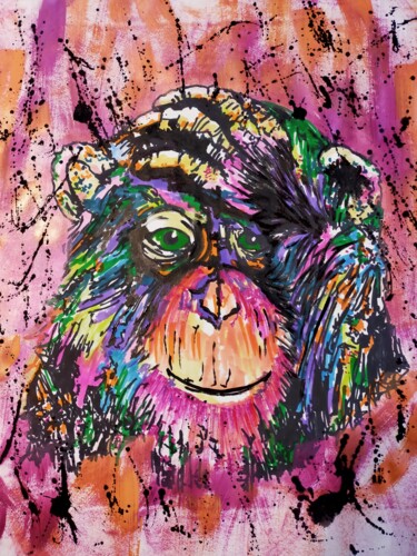 Картина под названием "Monkey 2" - Aurélie Bourguignon/Art'Nb, Подлинное произведение искусства, Акрил