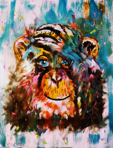 Картина под названием "Monkey 3" - Aurélie Bourguignon/Art'Nb, Подлинное произведение искусства, Акрил
