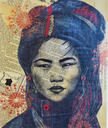 Painting titled "Mongolie" by Aurélie Bourguignon/Art'Nb, Original Artwork, Collages Mounted on Wood Stretcher frame