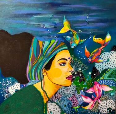 Collages intitolato "Aquarium" da Aurélie Bourguignon/Art'Nb, Opera d'arte originale, Collages Montato su Telaio per barella…