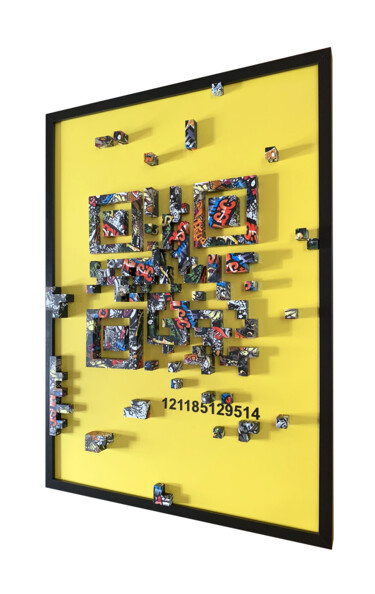 Sculpture titled "QR CODE - GRAFFITI…" by Aurelien Guiho, Original Artwork, 3D Modeling Mounted on Metal